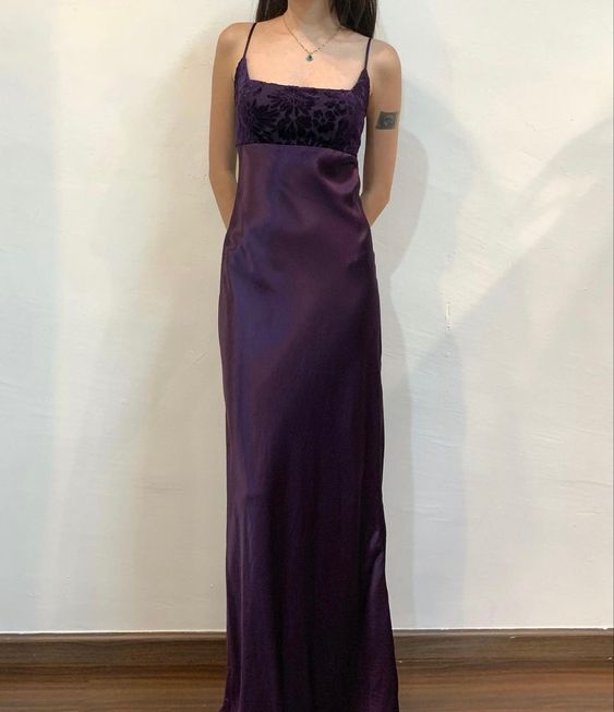Vintage A Line Spaghetti Straps Grape Long Classy Prom Dress