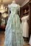 Vintage A Line Spaghetti Straps Green Floral Long Birthday Dress Evening Prom Dress Birthday Outfits