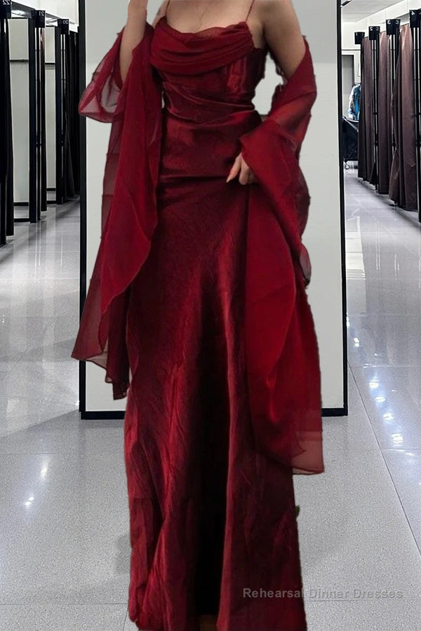 Vintage A line Spaghetti Straps Sleeveless Burgundy Prom Dresses Long Prom Dress Main image