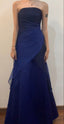 Vintage A Line Strapless Navy Blue Long Classy Prom Dress