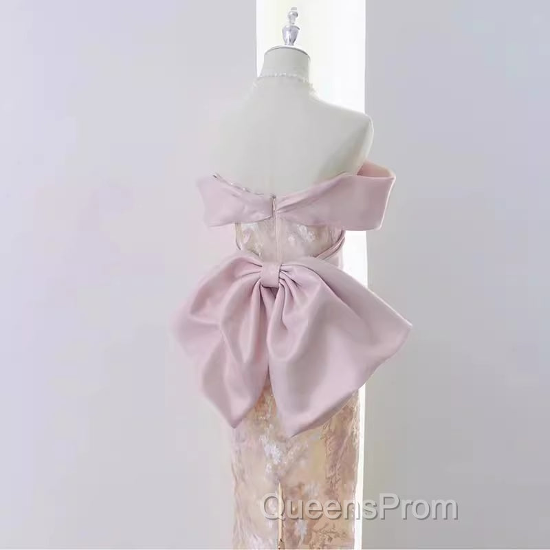 Vintage A Line Strapless Party Dress Pink Evening Prom Dress