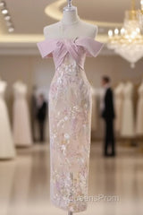 Vintage A Line Strapless Party Dress Pink Evening Prom Dress