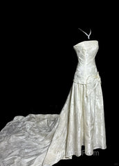 Vintage A Line Strapless White Lace Evening Prom Gown Fairy Evening Prom Dress