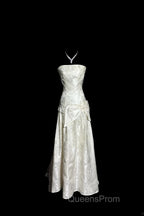 Vintage A Line Strapless White Lace Evening Prom Gown Fairy Evening Prom Dress