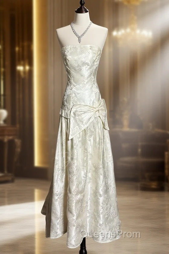 Vintage A Line Strapless White Lace Evening Prom Gown Fairy Evening Prom Dress