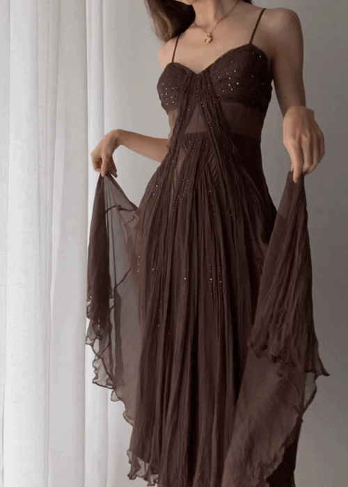 Vintage A Line Straps Floor Length Brown Classy Prom Dress Main image