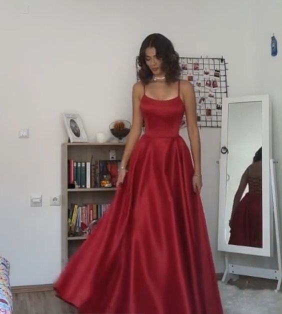Vintage A Line Straps Floor Length Red Classy Prom Dress Secondary image