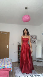 Vintage A Line Straps Floor Length Red Classy Prom Dress