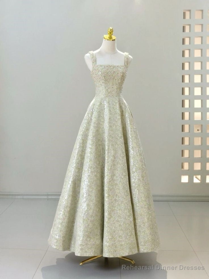 Vintage A line Straps Sequin Satin Long Evening Dress Prom Dresses Main image