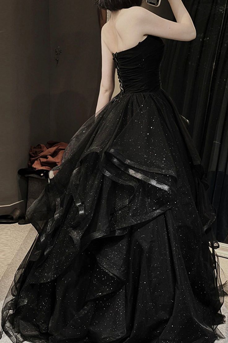 Vintage A Line Strapless Sleeveless Long Black Classy Prom Dress