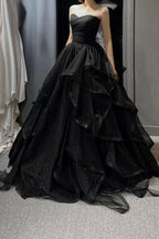 Vintage A Line Strapless Sleeveless Long Black Classy Prom Dress