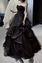 Vintage A Line Strapless Sleeveless Long Black Classy Prom Dress