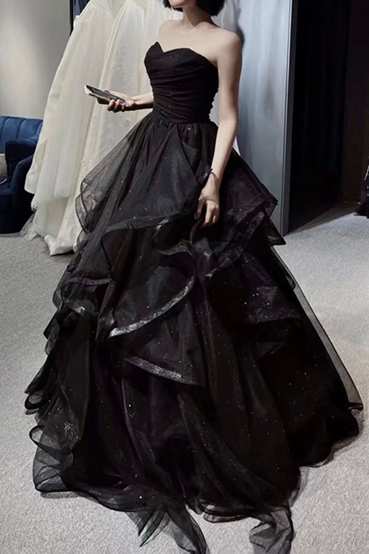 Vintage A Line Strapless Sleeveless Long Black Classy Prom Dress