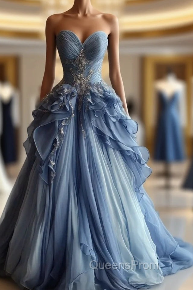 Vintage A-Line Sweetheart Chiffon Sequined Long Evening Prom Dress Evening Dress Main image