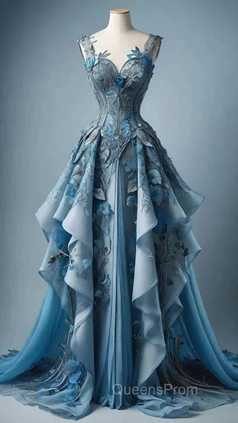 Vintage A Line Sweetheart Neck Chiffon Applique Long Evening Prom Dress, Evening Dress Secondary image