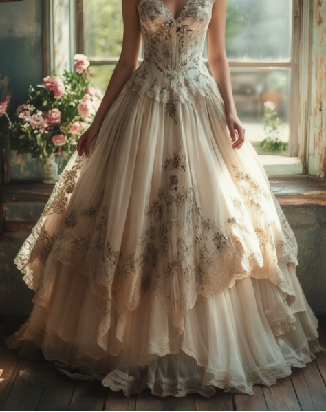 Vintage A-Line Sweetheart Neck Tulle Lace Long Classy Prom Dress Applique Sweet Flower Wedding Dress Secondary image