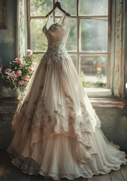 Vintage A-Line Sweetheart Neck Tulle Lace Long Classy Prom Dress Applique Sweet Flower Wedding Dress