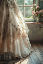 Vintage A-Line Sweetheart Neck Tulle Lace Long Classy Prom Dress Applique Sweet Flower Wedding Dress