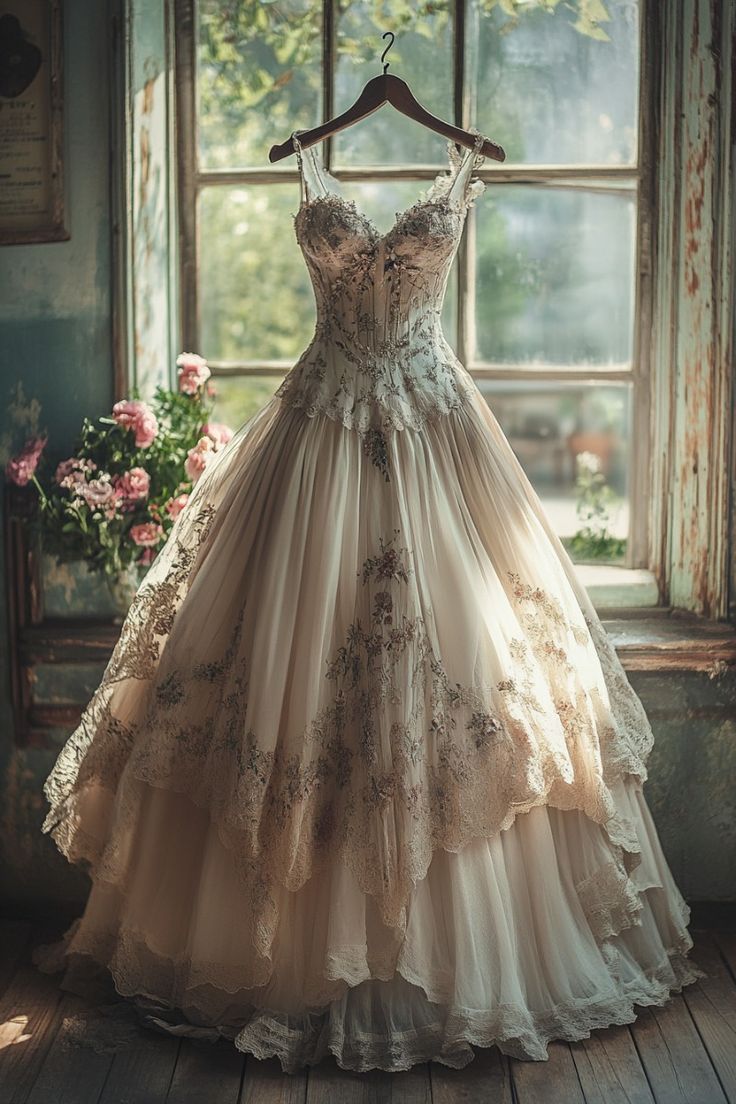 Vintage A-Line Sweetheart Neck Tulle Lace Long Classy Prom Dress Applique Sweet Flower Wedding Dress Main image