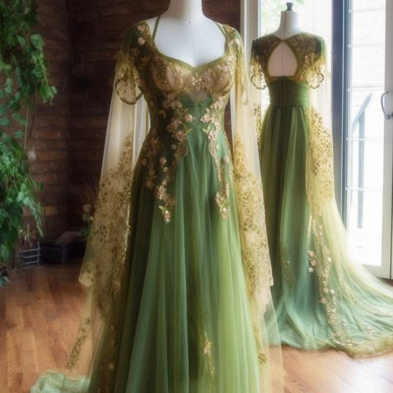 Vintage A Line Tulle Sage Green Classy Prom Dress Main image