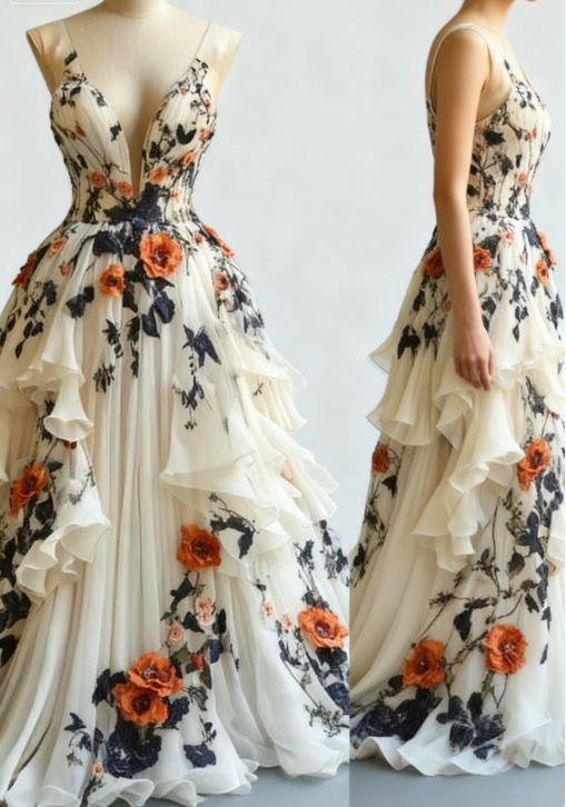 Fairytale A-Line Wedding Dress Œ¸Chiffon 3D Applique Classy Evening Dress