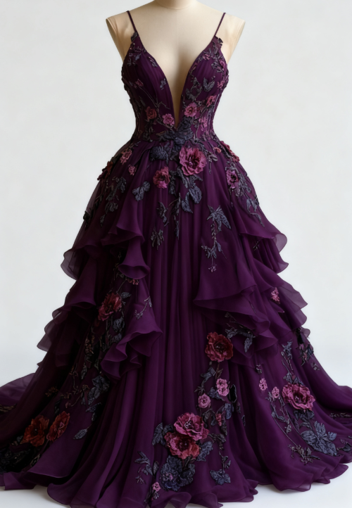 Fairytale A-Line Wedding Dress Œ¸Chiffon 3D Applique Classy Evening Dress