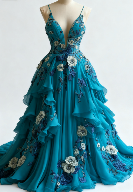 Fairytale A-Line Wedding Dress Œ¸Chiffon 3D Applique Classy Evening Dress