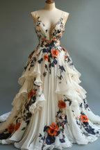 Fairytale A-Line Wedding Dress Œ¸Chiffon 3D Applique Classy Evening Dress