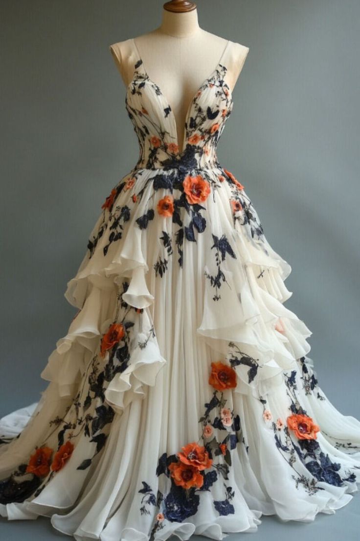 Fairytale A-Line Wedding Dress Œ¸Chiffon 3D Applique Classy Evening Dress