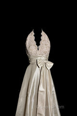 Vintage A Line V Neckline Champagne Lace Evening Prom Gown Fairy Evening Prom Dress