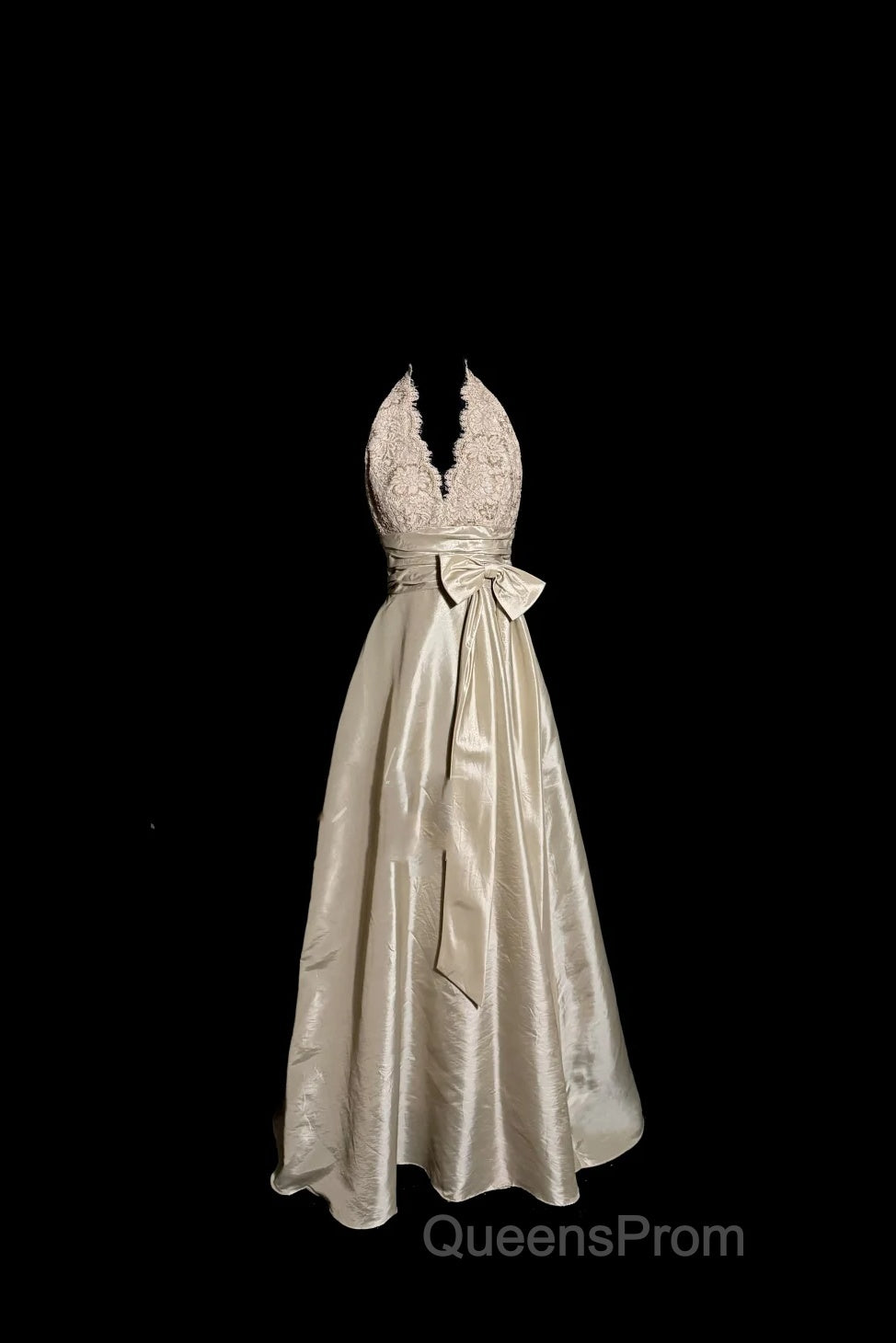 Vintage A Line V Neckline Champagne Lace Evening Prom Gown Fairy Evening Prom Dress