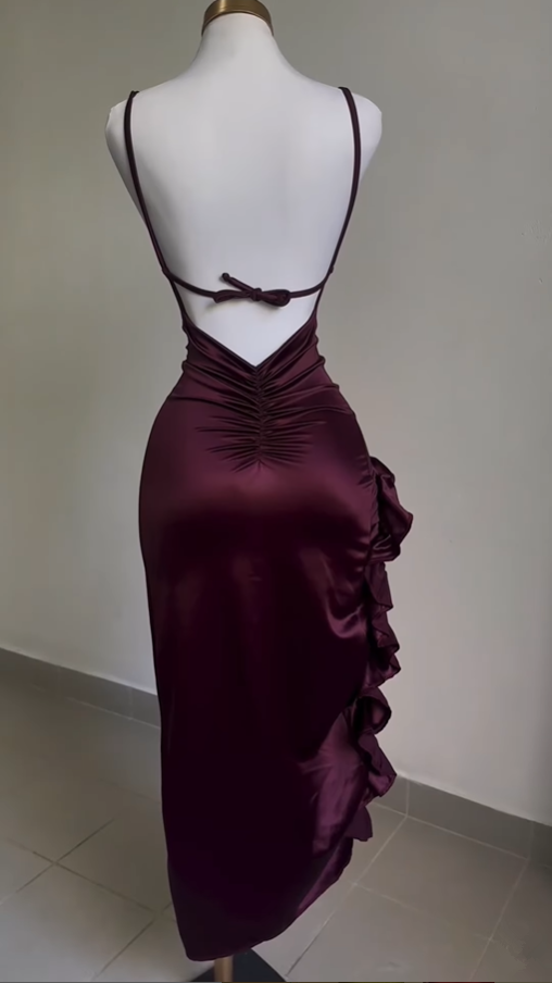 Vintage Backless Ruffle Asymmetrical Midi Length Party Dress Secondary image