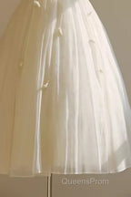 Vintage Ball Gown Bateau White Tea Length Wedding Dress Brides Dress