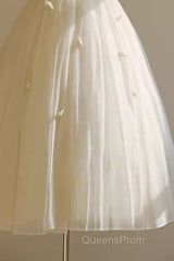 Vintage Ball Gown Bateau White Tea Length Wedding Dress Brides Dress