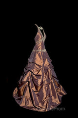 Vintage Ball Gown Halter Brown Sleeveless Long Evening Prom Gown Fairy Evening Prom Dress