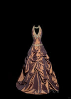 Vintage Ball Gown Halter Brown Sleeveless Long Evening Prom Gown Fairy Evening Prom Dress
