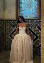 Vintage Ball Gown Off The Shoulder Satin Lace Classy Prom Dress Wedding Dress