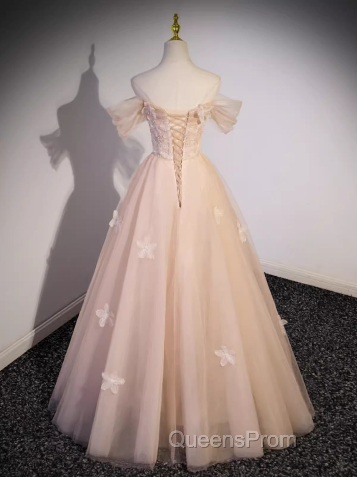 Vintage Ball Gown Off The Shoulder Tulle Long Evening Prom Dress Formal Dress