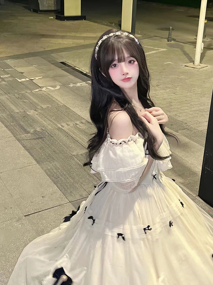 Vintage Ball Gown Off The Shoulder White Chiffon Summer 18Th Birthday Dress Lolita Dress Birthday Outfits