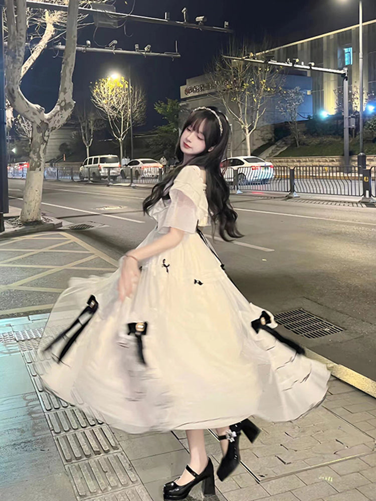 Vintage Ball Gown Off The Shoulder White Chiffon Summer 18Th Birthday Dress Lolita Dress Birthday Outfits