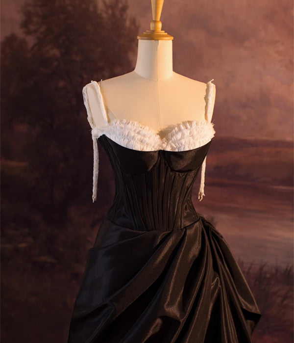 Vintage Ball Gown Spaghetti Straps Black Long Classy Prom Dress 1950S Retro Classy Evening Dress