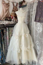Vintage Ball Gown Spaghetti Straps Sleeveless Long White Evening Dress Evening Prom Dress