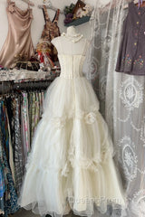 Vintage Ball Gown Spaghetti Straps Sleeveless Long White Evening Dress Evening Prom Dress