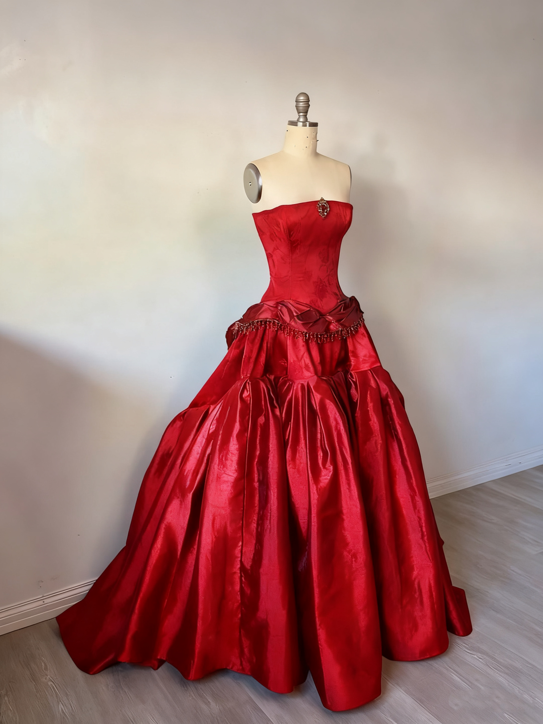 Vintage Ball Gown Strapless Burgundy Sleeveless Satin 90S Classy Classy Prom Dress Inspiration Party Dress Princess Graduation Dress