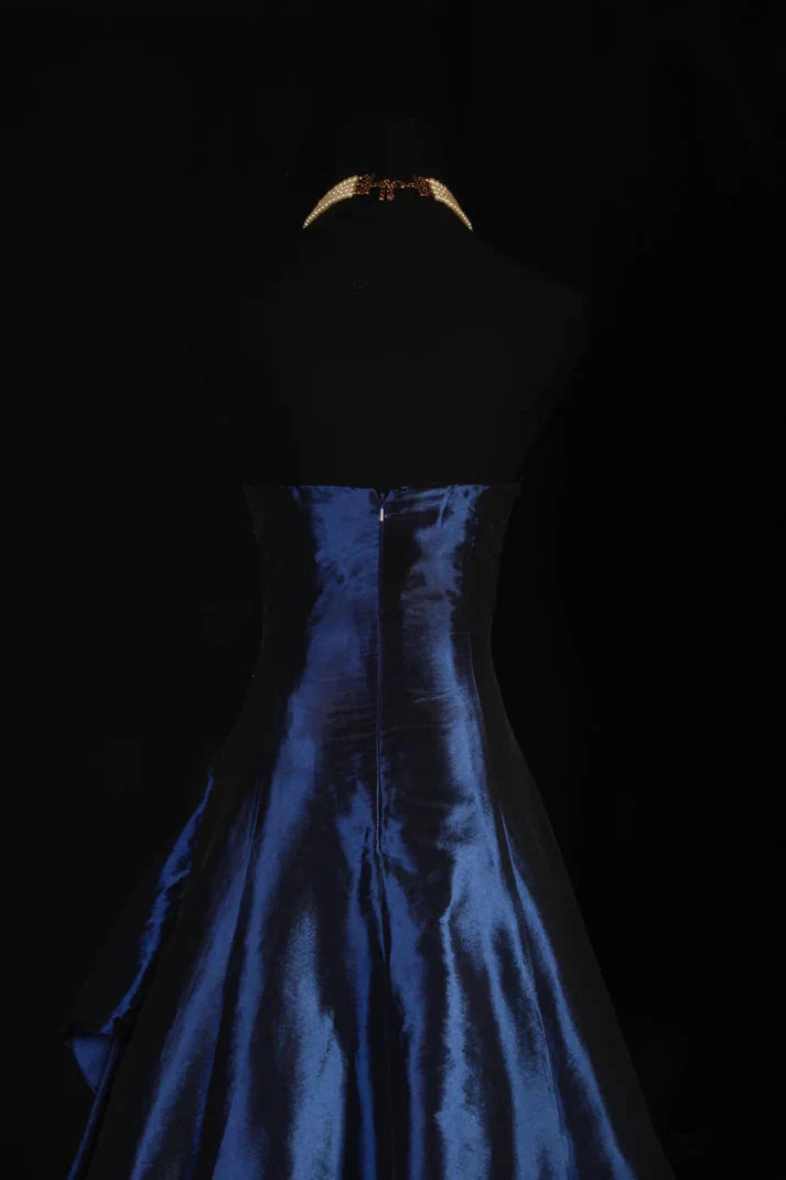 Vintage Ball Gown Strapless Navy Blue Satin Long Classy Prom Dress Party Dress Secondary image
