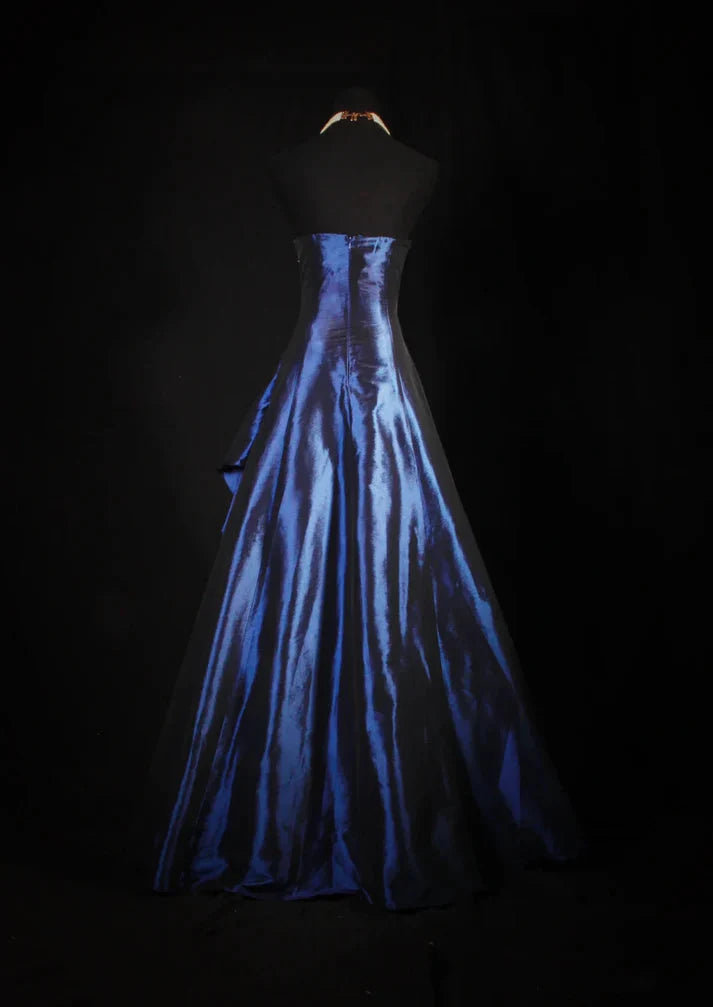 Vintage Ball Gown Strapless Navy Blue Satin Long Classy Prom Dress Party Dress