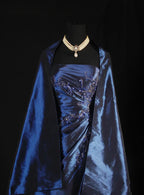 Vintage Ball Gown Strapless Navy Blue Satin Long Classy Prom Dress Party Dress