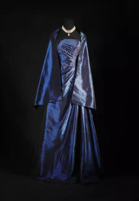 Vintage Ball Gown Strapless Navy Blue Satin Long Classy Prom Dress Party Dress Secondary image