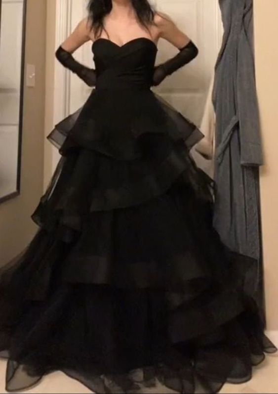 Vintage Ball Gown Strapless Sleeveless Long Tulle Black Classy Prom Dress Secondary image