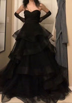 Vintage Ball Gown Strapless Sleeveless Long Tulle Black Classy Prom Dress